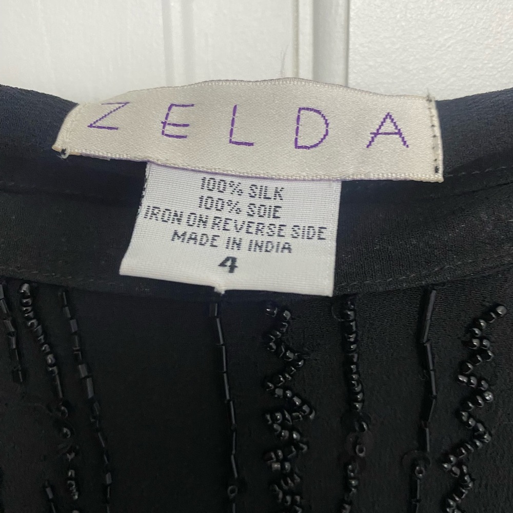 Zelda 100% Silk Beaded Sequin Midi Skirt Black Size 4 - Picture 3 of 3